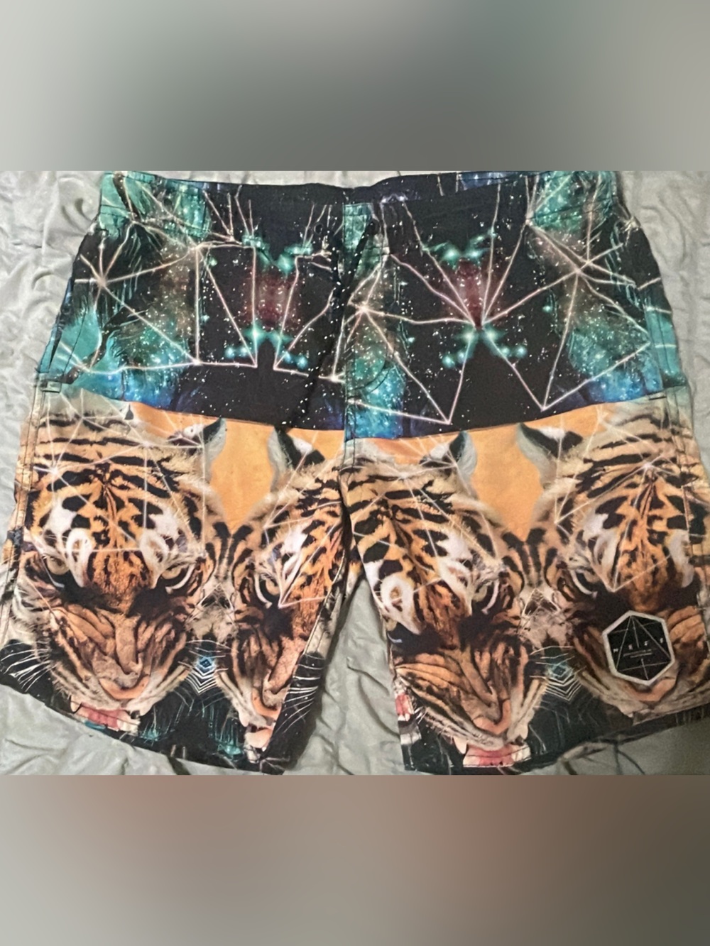 Neff Galaxy Tiger Print Leggings in Black, Orange, Teal